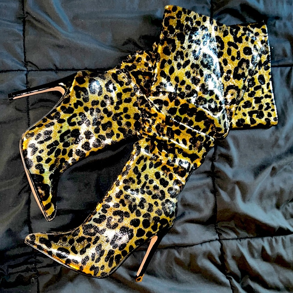 Cute gold and black leopard heeled boots